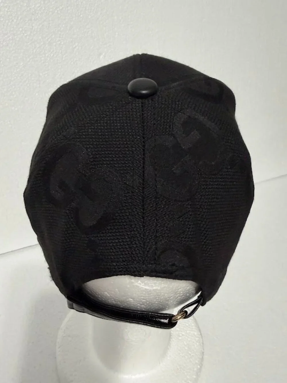 Black Monogram Baseball Cap Leather Trim Adjustable Luxury Style Hat